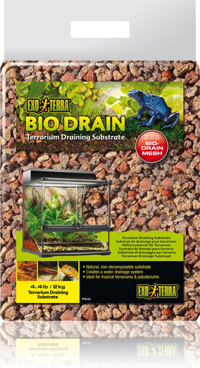 Exo Terra - bodembedekking - reptielen - ex bio drain terrarium draining substraat 2kg - 7,5x20x36cm - 1st-0