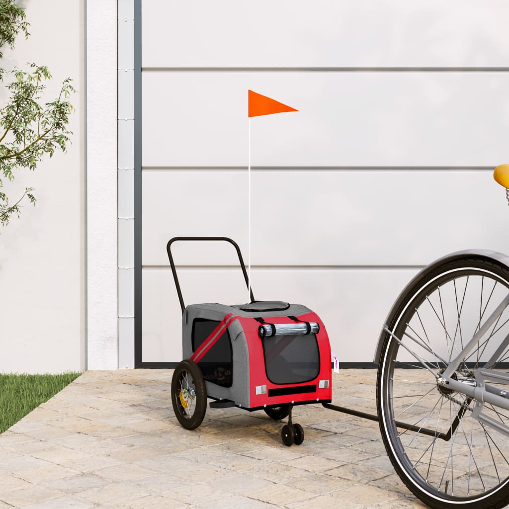 Vidaxl dog bike trailer oxford fabric and iron red and black-0