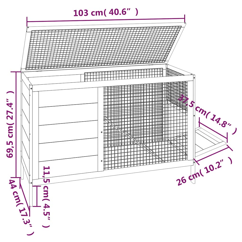 Ketrec 103x44x69,5 cm Tömör Fenyőfa Szürke