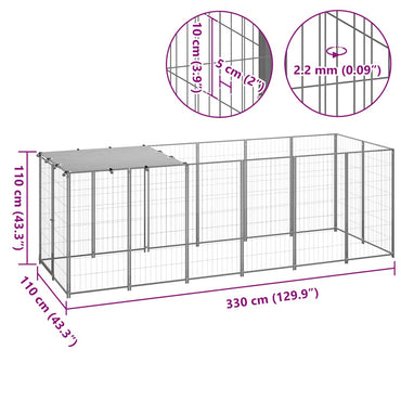 Kutya kennel 330x110x110 cm acél ezüst színű