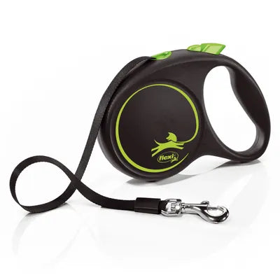 Flexi Black Design Szalagos Behúzható Póráz – Fekete/Zöld, L, max. 50 kg (5 m)