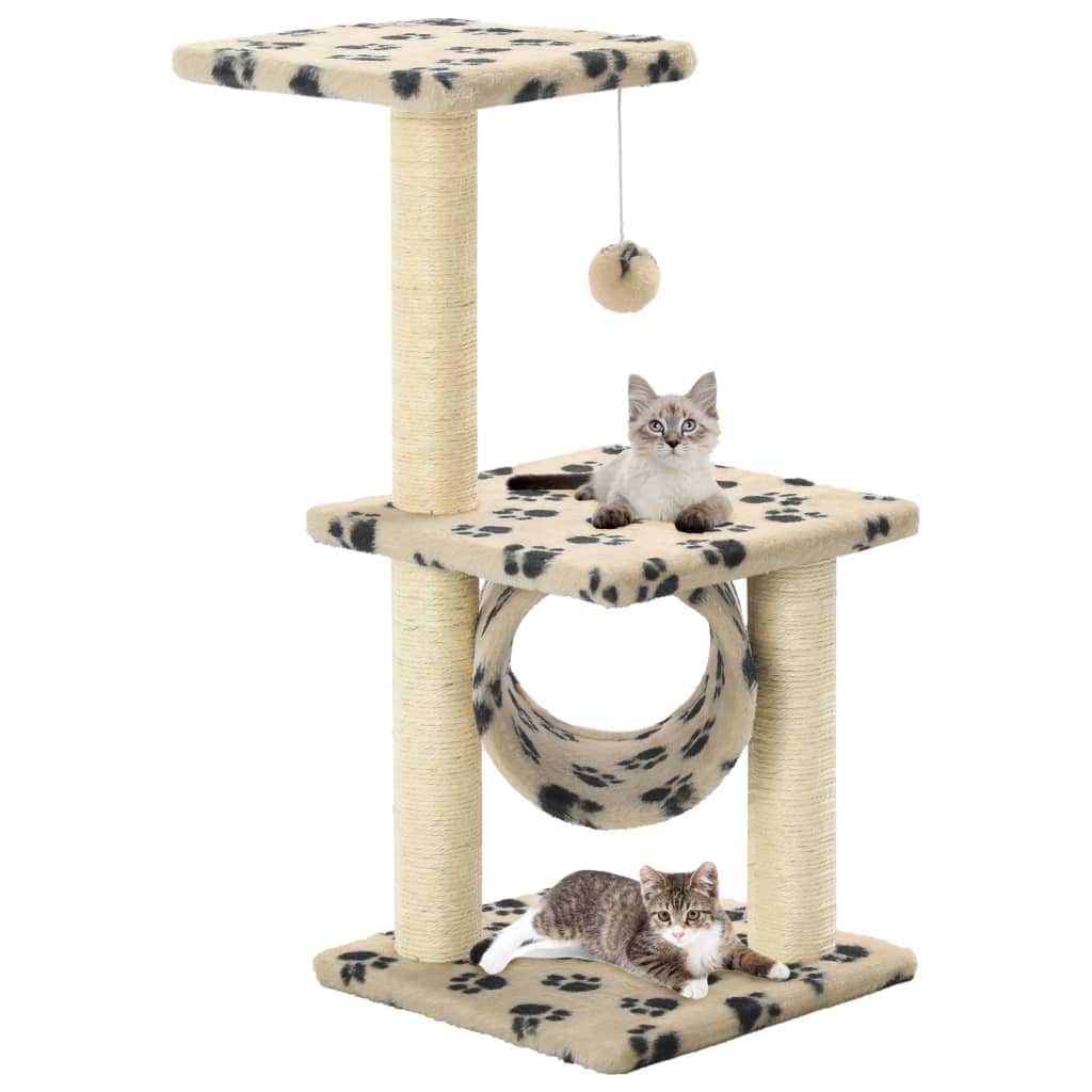 Vidaxl cat scratching post with sisal scratching posts 65 cm paw prints beige-0