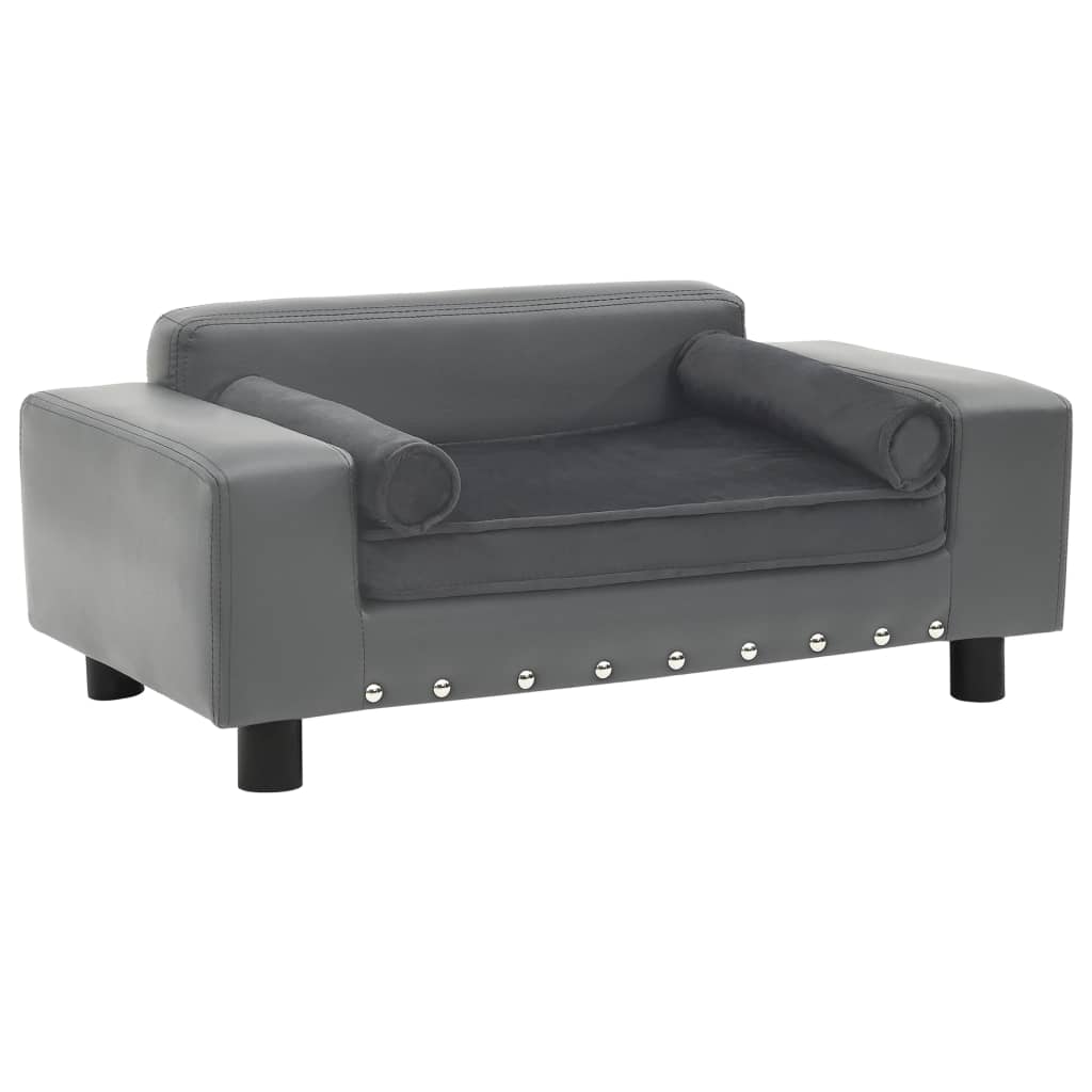 Vidaxl dog bed 81x43x31 cm plush and artificial leather gray-0