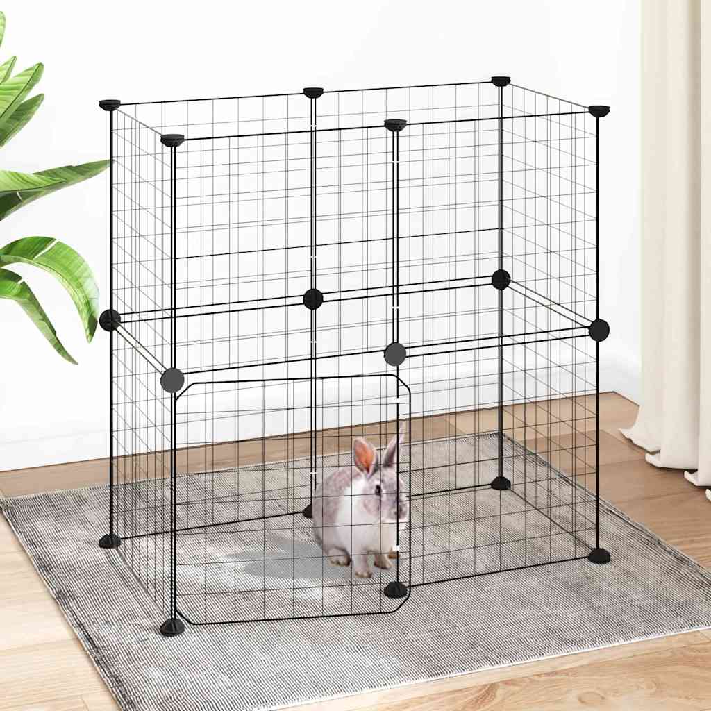 Vidaxl Pet Cage with Door 12 Panels 35x35 cm Steel Black-0