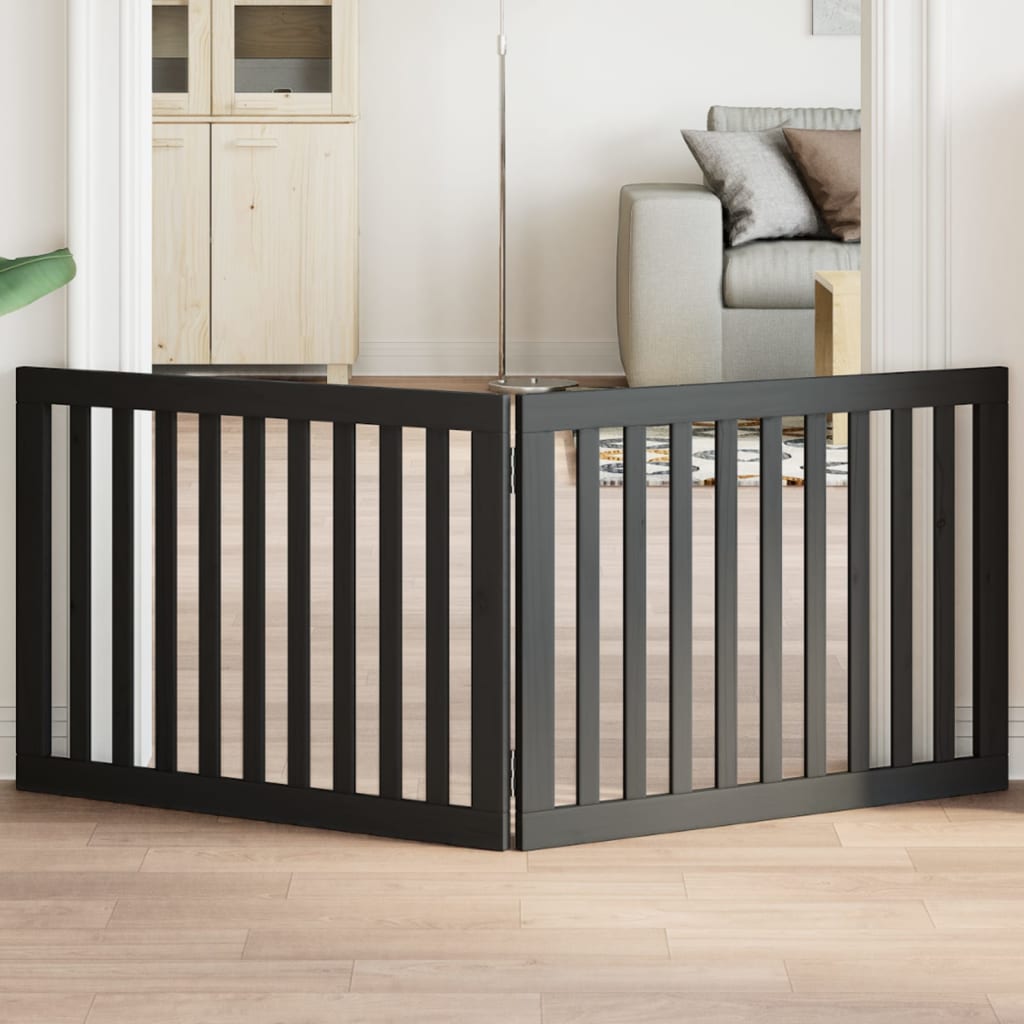 Vidaxx foldable dog gate 2 panels 160 cm poplar wood black-0