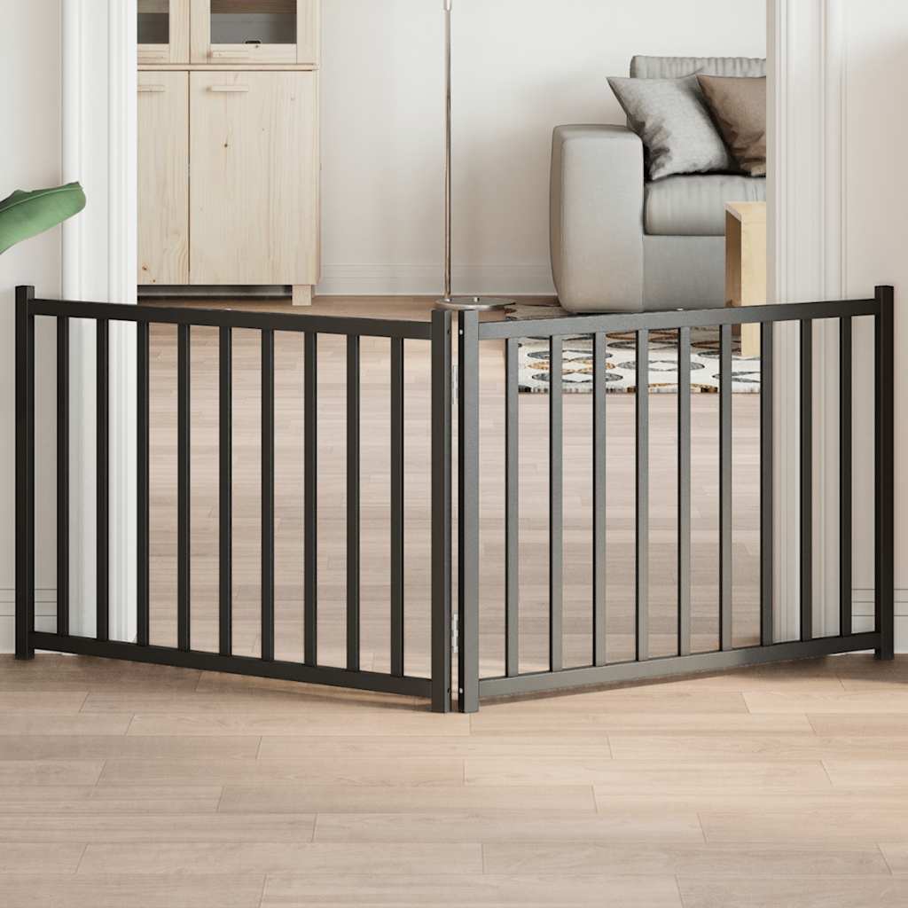 Vidaxl foldable dog gate 2 panels 160 cm solid pine wood black-0