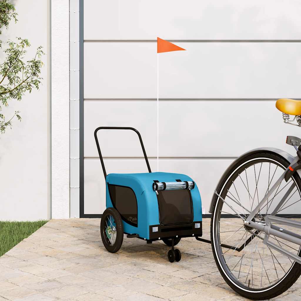 Vidaxl dog bike trailer oxford fabric and iron blue and black-0