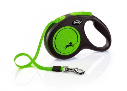 Flexi New Classic Neon Szalagos Behúzható Póráz – Fekete/Neon Zöld, S, max. 15 kg (5 m)