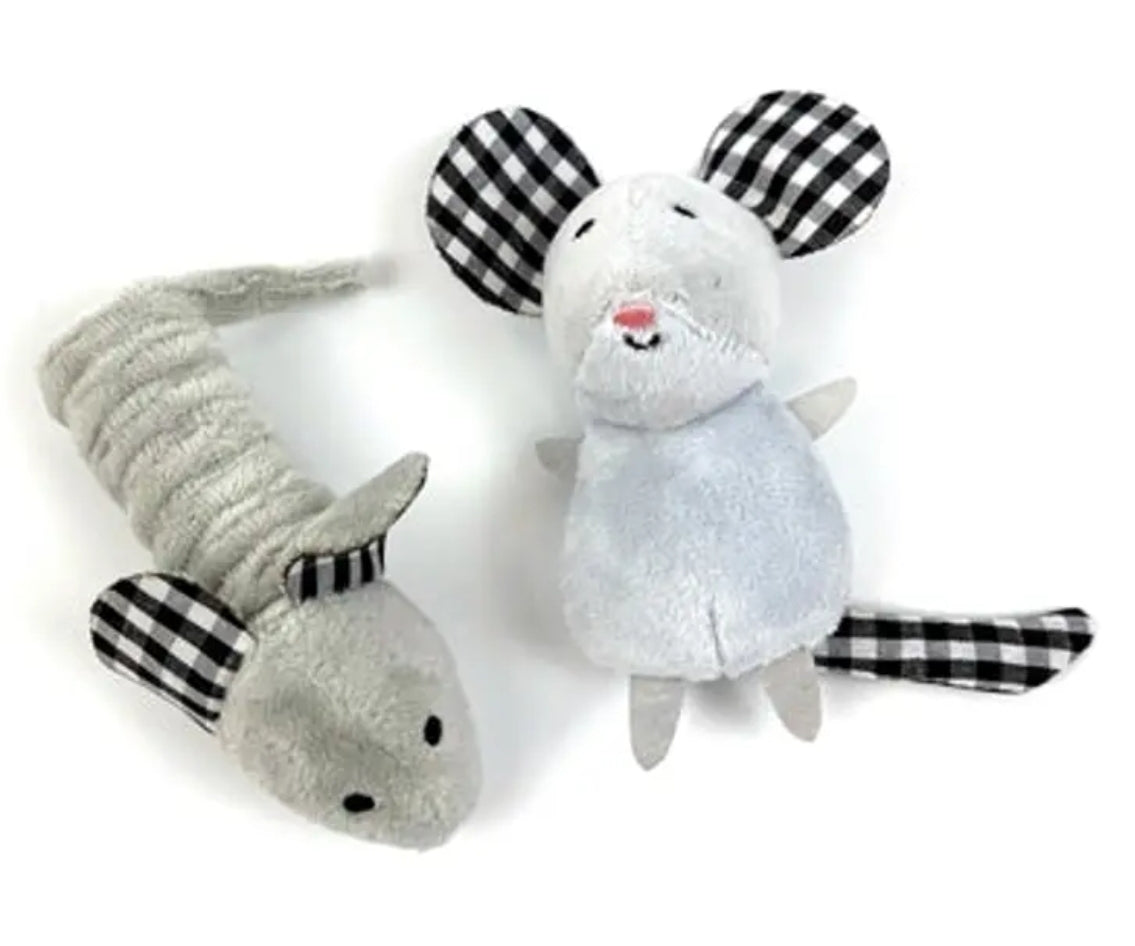 Happy Pet Tabby Patch Egér Macskajáték Macskamentával – 2 db (11 és 9 cm)