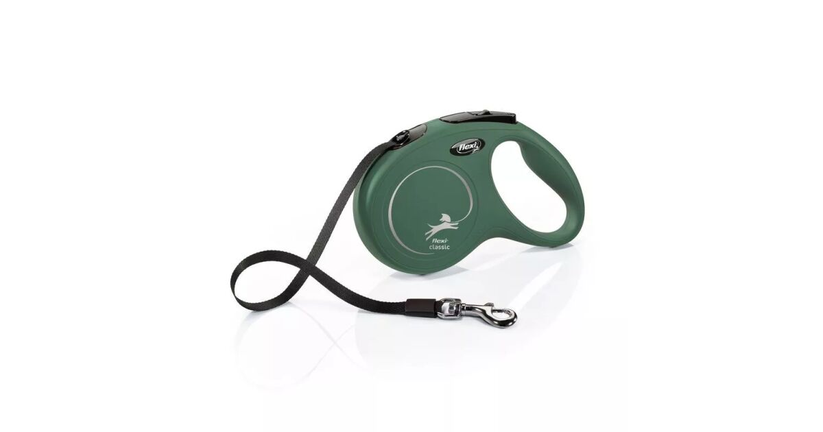 Flexi Classic Szalagos Behúzható Póráz – Olajzöld, L, max. 50 kg (5 m)