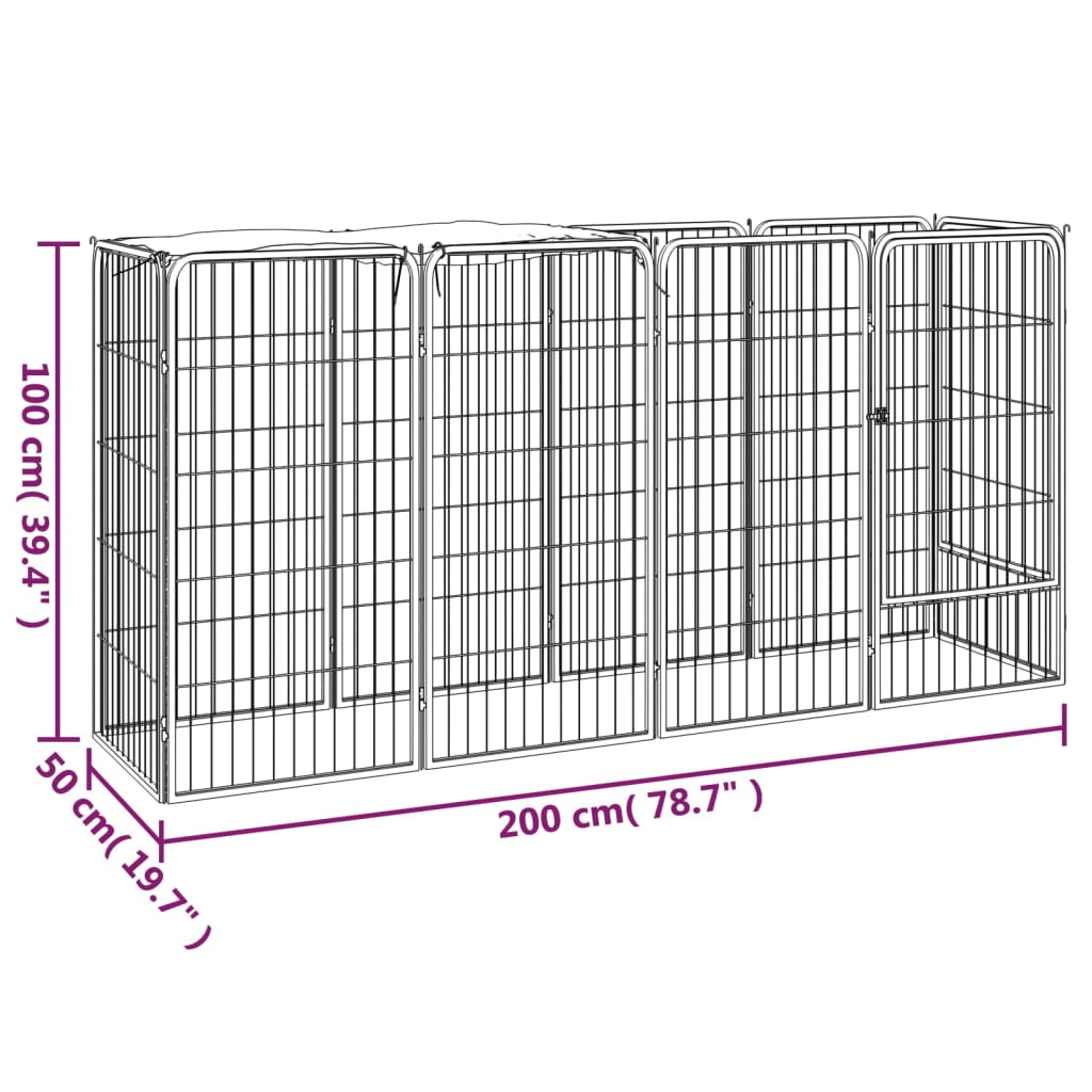 Kutya kenel 10 panel 50x100 cm porlakk-bevonatú acél fekete