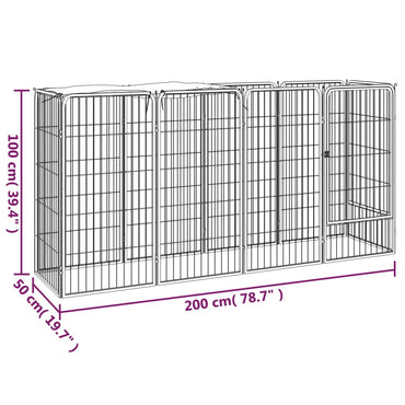 Kutya kenel 10 panel 50x100 cm porlakk-bevonatú acél fekete