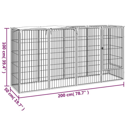Kutya kenel 10 panel 50x100 cm porlakk-bevonatú acél fekete