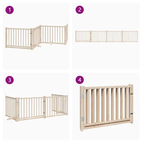 Összecsukható kerítés ajtóval 4 paneles 320 cm tömör fenyőfa