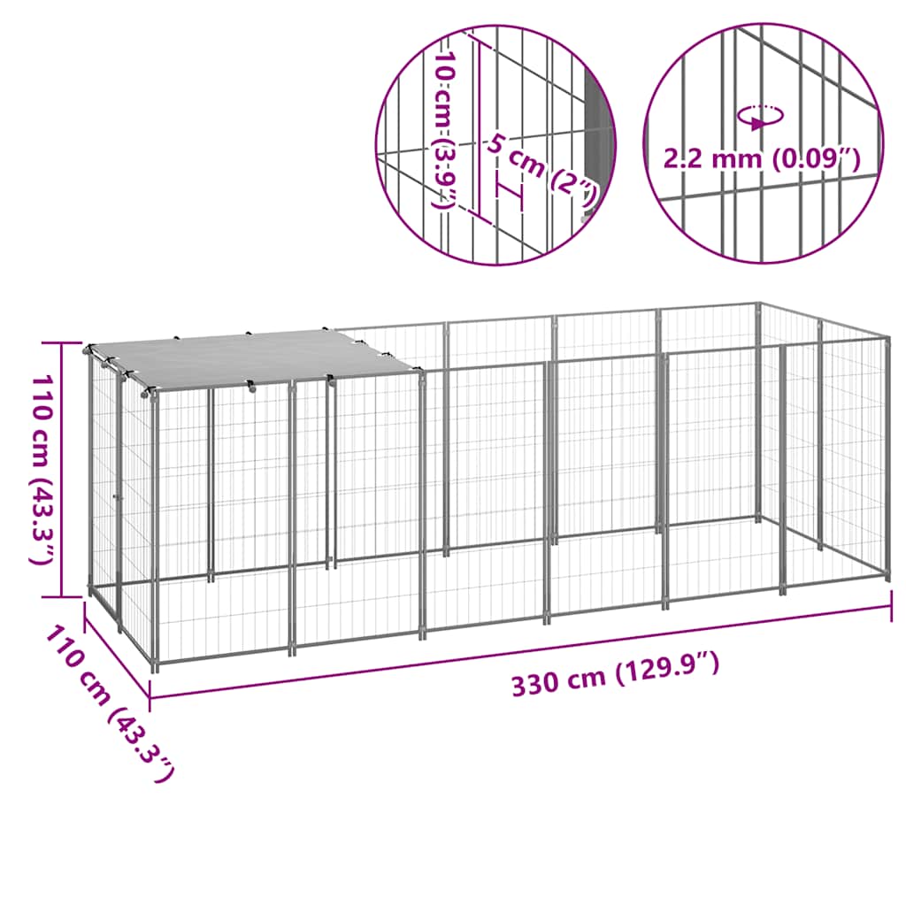 Kutya kennel 330x110x110 cm acél ezüst színű