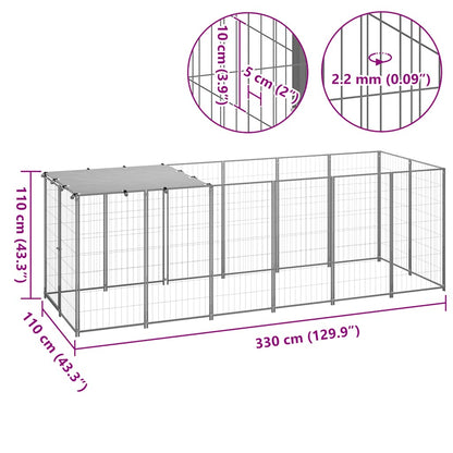 Kutya kennel 330x110x110 cm acél ezüst színű