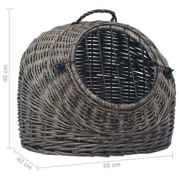Macska hordozó 50x42x40 cm természetes fűzőfa szürke