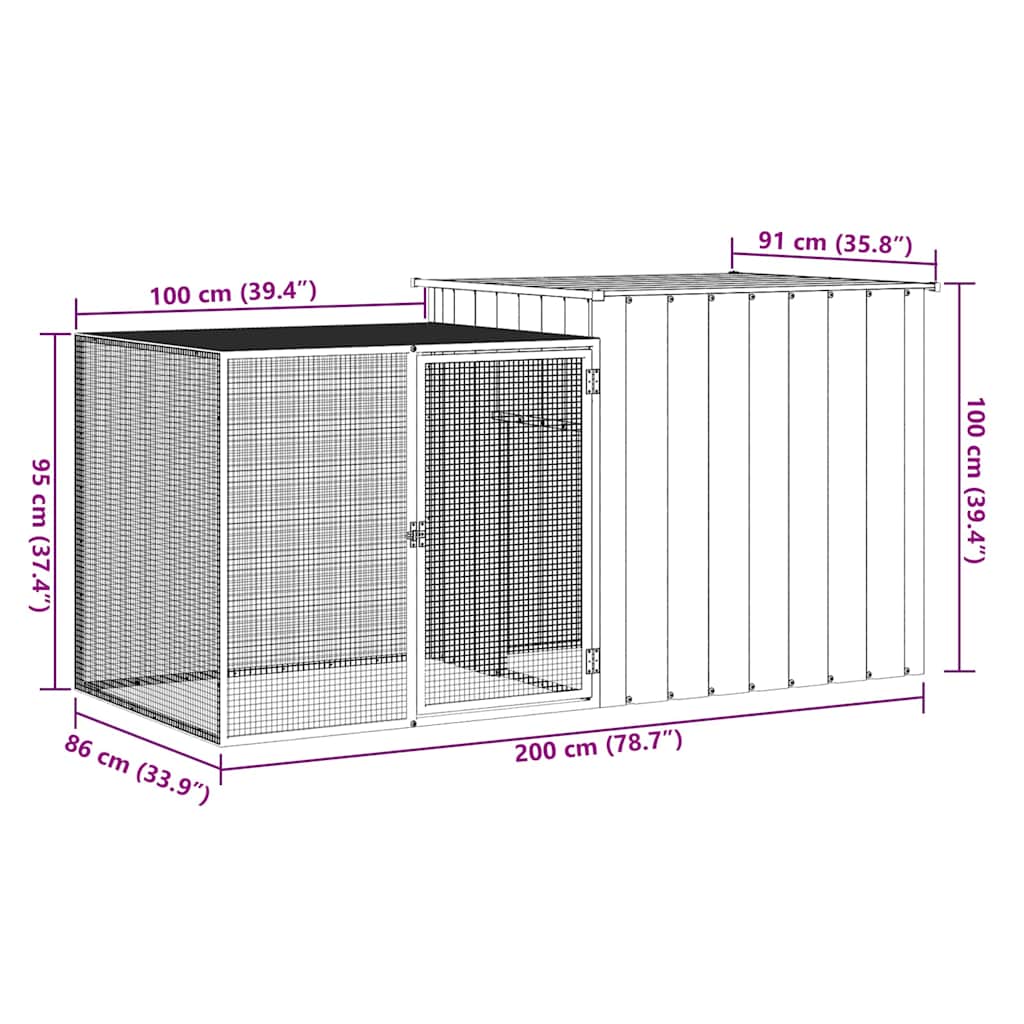 Ketrec 200x91x100 cm Horganyzott Acél Szürke