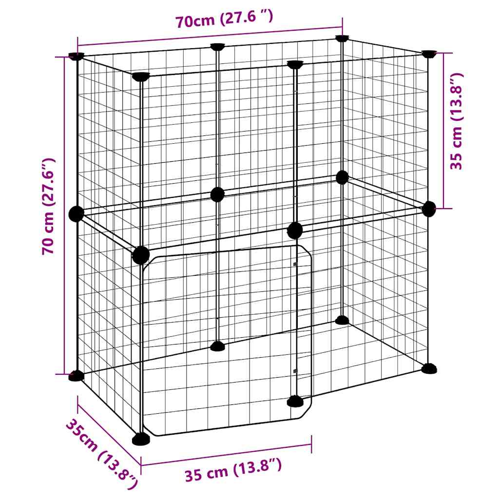 Kisállat Ketrec 12 Panellel és Ajtóval, Fekete 35x35 cm Acél