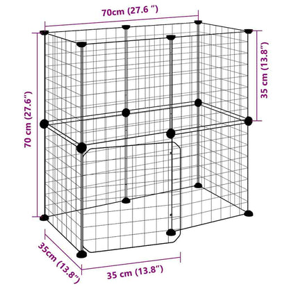 Kisállat Ketrec 12 Panellel és Ajtóval, Fekete 35x35 cm Acél