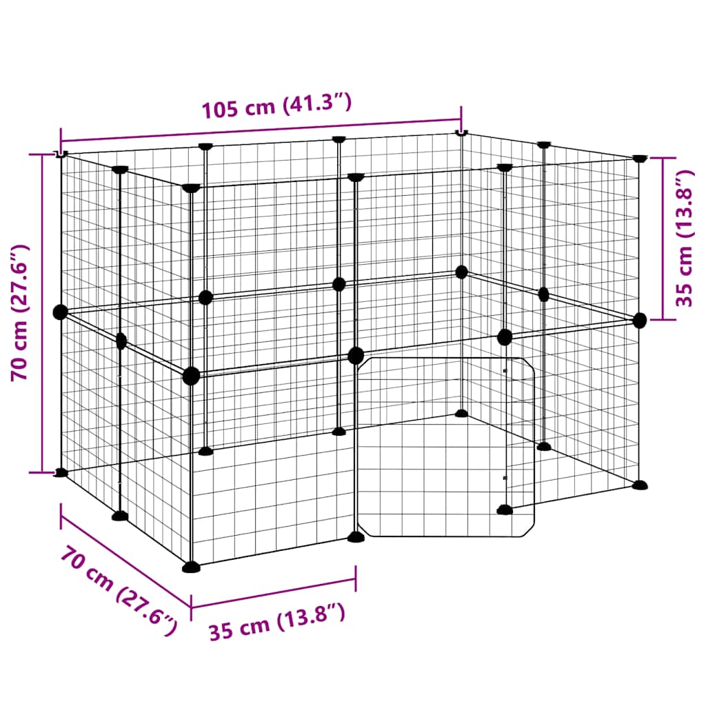 Kisállat Ketrec Ajtóval 20 Panellel 35x35 cm Acél Fekete