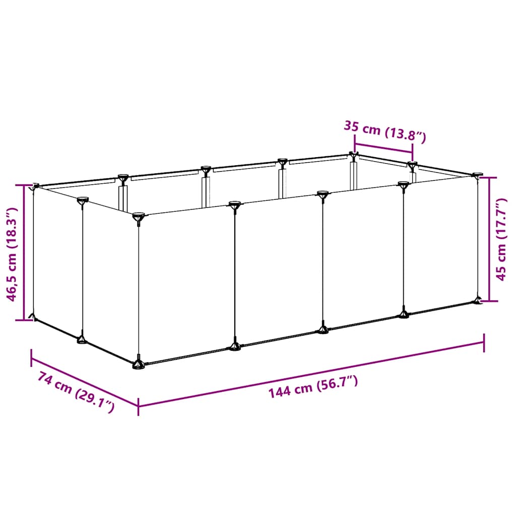 Kisállat Ketrec 144x74x46,5 cm Polipropilén és Acél Fekete